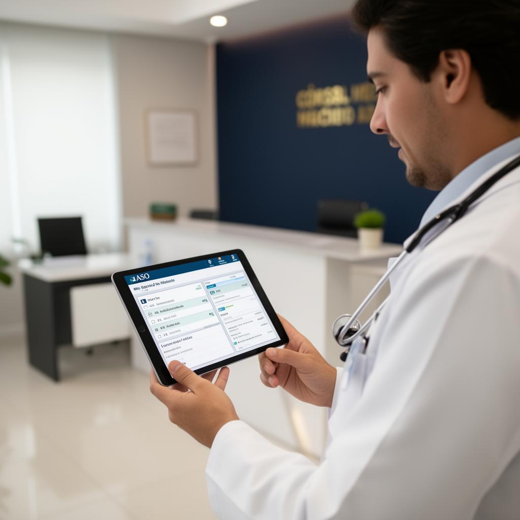 Médico do trabalho acessando ASO digital no painel NORMI PCMSO
